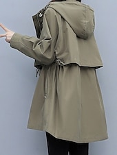 billige Trench Coats-Dame Frakk utendørs Gate Dagligdagstøy Høst Vinter Normal Frakk Normal Hold Varm Pustende Stilfull Fritid Jakker Langermet عادي Striper og rutete Med lommer Svart Militærgrønn Blå