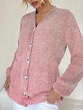cheap Cardigans &amp; Outerwears-Women&#039;s Sweater Cardigan Casual Soft Pure Color Ribbed V Neck Buttons Pocket Knitted Long Sleeve Long Tops Knit Outdoor Daily Weekend Pink Blue Fall Winter