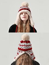 economico Cappelli da donna-berretto invernale lavorato a maglia con pompon e fodera in pelliccia sintetica - caldo berretto con paraorecchie per donna
