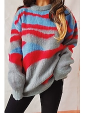 cheap Graphic shop Sweatshirts &amp; Hoodies-Women&#039;s Sweater Pullover Sweater Jumper Casual Soft Graphic Ribbed Crew Neck Knitted Long Sleeve Regular Tops Knit Outdoor Daily Weekend Red Fall Winter