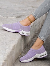 preiswerte Damen-Sneaker-leichte lila Slip-On-Sneaker für Damen mit Strass-Details – bequeme Luftpolstersohle zum Gehen und für die Freizeit