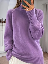 cheap Pullovers &amp; Tops-Women&#039;s Sweater Pullover Sweater Jumper Turtleneck Knit Knitted Raglan Sleeves Spring Fall Home Daily Holiday Daily Casual Soft Long Sleeve Pure Color White Light Green