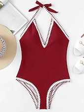 billige Onepiece badedrakter-Dame Badetøy Ett stykke Monokini Badedrakt Åpen rygg Lapper Midjekontroll Høy Midje Tynn Ferie Strand Klær Helfarge Grimehals Ermeløs Badedrakter