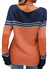 billige Grafiske mønstre og detaljer-Dame Genser Pullover genser Fritid Myk Stripet Riflet Crew-hals Lapper Strikket Langermet Vanlige topper Strikke utendørs Daglig Helg Rosa Oransje Høst Vinter