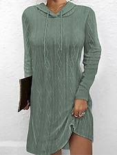 economico Abiti in maglia-Per donna Abito maglione Informale Morbido Colore puro Cavi Con cappuccio Lavorato a maglia Manica lunga Maglie lunghe Maglia Esterno Giornaliero Fine settimana Nero Rosa Autunno Inverno