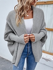 abordables Cardigans et vêtements d&#039;extérieur-Femme Pull Chandail Gilet Cardigan Décontractées Flexible Couleur monochrome A côtes Ouvrir le devant Tricoté Manche Chauve-souris manche longue Hauts réguliers Tricoter Extérieur du quotidien Fin de