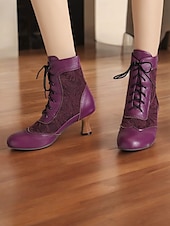 cheap 1920s-Victorian Style Women&#039;s Ankle Boots with Lace Design and Faux Leather Accents – Vintage Lace-Up Footwear for Casual and Costume Occasions