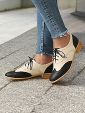 economico anni 1930-scarpe oxford bicolore da donna - brogue vintage stringate nere e bianche con tacco basso per abbigliamento casual e formale retrò