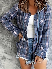 cheap Work Tops-Women&#039;s Plus Size Blouse Casual Pocket Long Sleeve Regular Tops Hooded Daily Blue Light Blue Spring &amp;  Fall