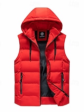 cheap Men&#039;s Vest-Men&#039;s Puffer Vest Padded Vest Gilet Quilted Vest Daily Date Vacation Fashion Casual Fall &amp; Winter Pocket Polyester Warm Comfortable Plain Zipper Hooded Regular Fit Black Yellow Red Green Vest