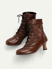 cheap 1930s-Women&#039;s Brown Lace-Up Victorian Ankle Boots with Lace Design and Kitten Heel – Vintage Style for Cosplay or Everyday Wear