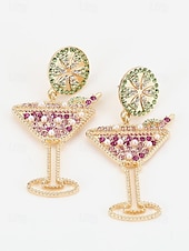cheap Women&#039;s Earring-Unique Cocktail Glass Dangle Earrings – Festive Gold-Tone with Rhinestone Lime and Drink Design, Fun Party Jewelry for Women