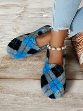 cheap Women&#039;s Slippers &amp; Flip-Flops-Women&#039;s Cozy Plaid Fleece Slippers - Soft Indoor Slip-Ons with Warm Plush Lining for Winter Comfort