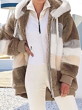 Недорогие Шерпа куртки-Жен. Флисовая жилетка Пальто тедди Куртка с капюшоном Сохраняет тепло Дышащий Молния Карман На флисе На каждый день Полоса Отпуск Для улицы На каждый день На выход Молния Обычная Толстовка с капюшоном