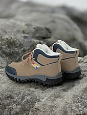 economico Stivali di neve e inverno-scarponi da trekking da donna color cuoio con fodera in pile, design impermeabile e suola robusta, ideali per trekking con tempo freddo e avventure invernali