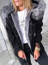 billige Puffer og Parka-Dame Fleece-jakke Teddyfrakk Denimjakker Hold Varm Pustende Knapper Pelskrage Fritid عادي Feriereise Gate Dagligdagstøy Ut på byen Enkeltkneppet Normal Hettegenser Normal Langermet Yttertøy Lysebl