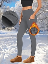 abordables Leggings et collants de yoga-Femmes Pantalon de yoga Leggings doublés en polaire Leggings de yoga avec Poche Téléphone Taille haute Pilates Entraînement en salle Entraînement Collants Couleur Unie Noir Rouge Bordeaux Bleu Marine