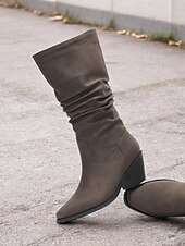 levne Vintage Boty-dámské westernové boty do půli lýtek s blokovým podpatkem – vintage inspirované hnědé kovbojské boty pro běžné i každodenní nošení
