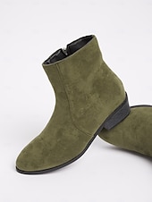 cheap Ankle Boots-Women&#039;s Casual Faux Suede Ankle Boots with Side Zipper and Low Block Heels – Comfortable Vintage Booties for Everyday Wear