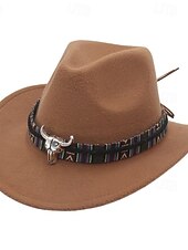 cheap Fedora Hat-Men&#039;s Kentucky Derby Hat Sun Hat Cowboy Hat Fedora Trilby Hat Black Red Cotton / Polyester Blend Vintage Style Fashion 18th Century State of Texas Daily Theme Party Solid / Plain Color Sunscreen