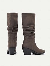 levne Vintage Boty-dámské westernové boty do půli lýtek s blokovým podpatkem – vintage inspirované hnědé kovbojské boty pro běžné i každodenní nošení