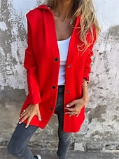 billiga Trenchcoats-Dam Kappa Utomhus Gata Dagliga kläder Höst Vinter Normal Täcka Normal Håller värmen Andningsfunktion Stylish Ledigt Jacka Långärmad Slät Med fickor Svart Rubinrött Grön