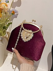 levne Psaníčka a kabelky na večer-dámská vintage sametová kabelka se zlatým zdobením srdce a řetízkovým popruhem, elegantní večerní kabelka na formální události a večírky