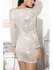 abordables Robes à paillettes-mini robe pailletée pour femme à manches longues col en V drapée argentée glamour cocktail soirée tenue automne hiver