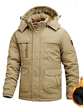 cheap Men&#039;s Jackets &amp; Coats-Men&#039;s Outdoor Jacket Fleece Jacket Sports &amp; Outdoor Thermal Warm Fleece Lining Detachable Hood Winter Autumn / Fall Active Sports Regular Black Navy Blue Khaki Army Green Jacket