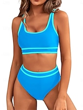 billiga Bikiniset-Dam Badkläder Bikini 2 st Kalsonger Baddräkt Öppen rygg Smal Semester Standkläder Ensfärgat U-hals Ärmlös Baddräkter