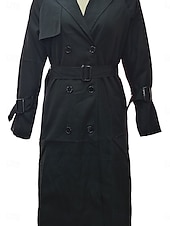 abordables Manteaux Trench-Femme Veste décontractée Travail Bouton Couleur unie Coupe Vent Mode Ample Vêtements d&#039;extérieur manche longue Automne Noir S