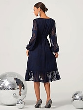 billige Arbeidskjoler-Dame Mini kjole Vintage kjole Uformell kjole Årgang Fritid Formelt Formell Jul Fest Normal Langermet V-hals Blå Høst Vinter