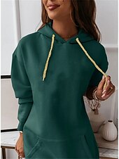 cheap Sweatshirt &amp; Hoodie Dresses-Women&#039;s Hoodie Dress Mini Dress Pocket Casual Hooded Long Sleeve Black Pink Red Color