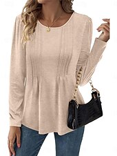 preiswerte Einfarbiges T-Shirt-Damen T Shirt Glatt Modisch Modern Brautkleider schlicht Langarm Rundhalsausschnitt Normale Oberteile Täglich Wochenende Rote Braun Beige Herbst Winter