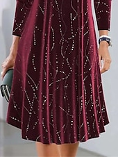 preiswerte abendkleider-Damen Paillettenkleid Midikleid Pailletten Brautkleider schlicht Gezackter Hals Langarm Wein Farbe