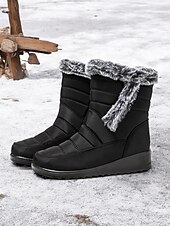 baratos Botas de neve e inverno-botas de neve femininas de inverno azul marinho com forro de pele sintética – botas quentes à prova d&#039;água e antiderrapantes
