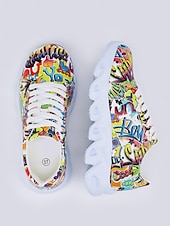 voordelige Damessneakers-kleurrijke grafische print sneakers voor dames – trendy lichtgewicht veterschoenen met zachte zool