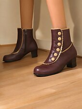 cheap 1930s-Victorian Vintage Green Leather Ankle Boots for Women – Retro Button Design with Scalloped Trim, Perfect for Fall Fashion
