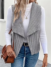 billige Vest-Dame Fleecevest Hold Varm Pustende Fleece Lined Fritid عادي Feriereise Gate Dagligdagstøy Ut på byen Åpen Forside Normal Aftæpning Normal Ermeløs Yttertøy Hvit Kakifarget Grå Høst Vinter