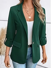 billiga Blazers och kostymer-Dam Kavaj Knapp Ensfärgat Ledigt / vardag Stylish Normal Ytterkläder Långärmad Vinter Rödvin S