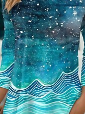 economico Maglietta Arte &amp; Design-Per donna Maglietta Ombre Casual Manica Lunga Girocollo Top Regolari Quotidiano Stampato Blu Primavera Autunno