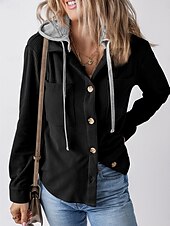 abordables Manteaux &amp; trenchs-Veste d&#039;Hiver Femme Extérieur Plein Air Usage quotidien mode Décontractées Avec poches Normal Manteau Noir Vert Véronèse Automne Hiver Boutonnage Simple Sweat à capuche Standard S M L XL 2XL