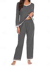 ieftine Seturi noapte pentru femei-set de pijamale de damă culoare pură casual confort acasă zilnic confort din bumbac cald cu gâtul turnat tricou cu mânecă lungă pantaloni talie elastică ținute de toamnă iarnă acasă