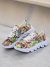 voordelige Damessneakers-kleurrijke grafische print sneakers voor dames – trendy lichtgewicht veterschoenen met zachte zool