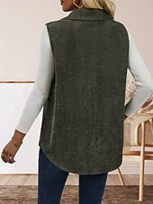 billiga Väst-Dam Väst Utomhus Gata Dagliga kläder Höst Vinter Normal Täcka Normal Håller värmen Andningsfunktion Stylish Ledigt Jacka Ärmlös Ensfärgat Med fickor Armégrön