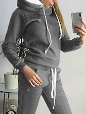 abordables Chándal de mujer-Mujer Pijamas Conjuntos Cálido Moda Felpa Color puro Sudadera Pantalón Hogar Diario Cama Manga Larga Sudadera Negro Rosa Azul Piscina Gris Claro Otoño Invierno