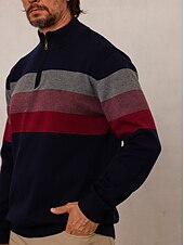 cheap Men&#039;s Golf Clothing-Men&#039;s Sweater Black Navy Blue Green Long Sleeve Thermal Warm Top Color Block Fall Winter Golf Attire Clothes Outfits Wear Apparel