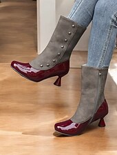 baratos Década de 1920-botas femininas vintage bicolores com detalhes de botões e salto baixo – botas com fecho de zíper estilo retrô para a moda outono e inverno