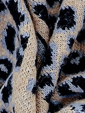 preiswerte 3D Strickjacke-Damen Pullover Strickjacke Brautkleider schlicht Weich Leopard Gerippt V Ausschnitt Tasche Strick Bedruckt Langarm Lange Oberteile Stricken Outdoor Täglich Wochenende Braun Hellgrau Herbst Winter