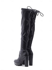 baratos Botas com salto-botas plataforma femininas acima do joelho com salto alto grosso e fecho de cordão, estilo sexy na altura da coxa para baladas e festas